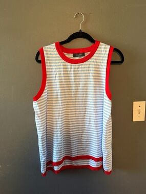 Striped Sleeveless Knit Tank with Red Trim